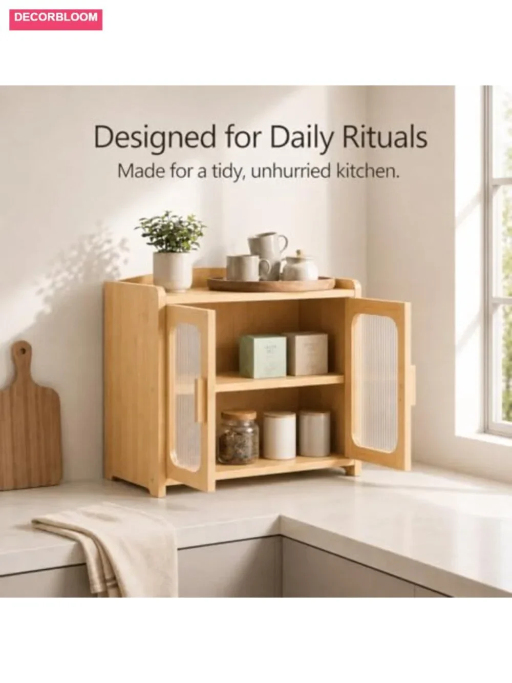 Bamboo Bread Box with Acrylic Window for Kitchen Countertop, 2 Tier Storage